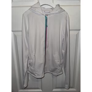 Athleta Girl Stunner Shade Jacket White Colorful Zipper Size L 12